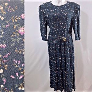 Vintage REO Long Floral Dress with Belt Size 16